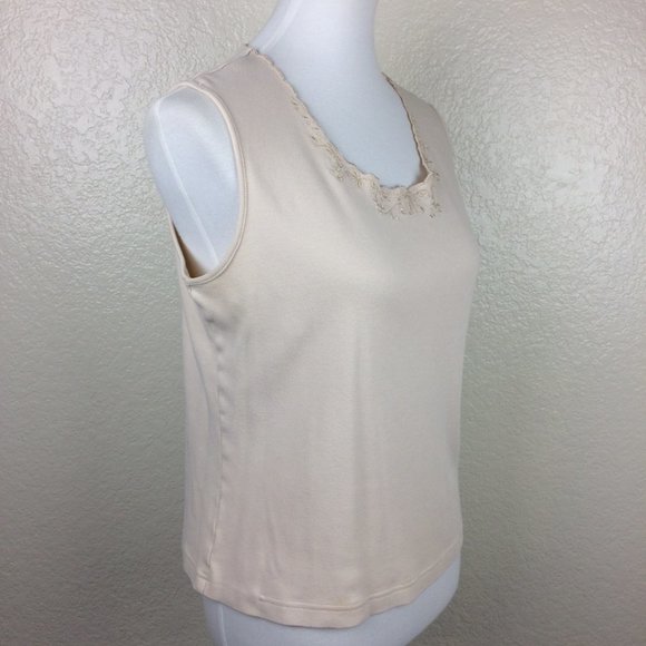 Reference Point Women's Tan Sleeveless Scalloped Neckline top Sz L - Picture 5 of 7